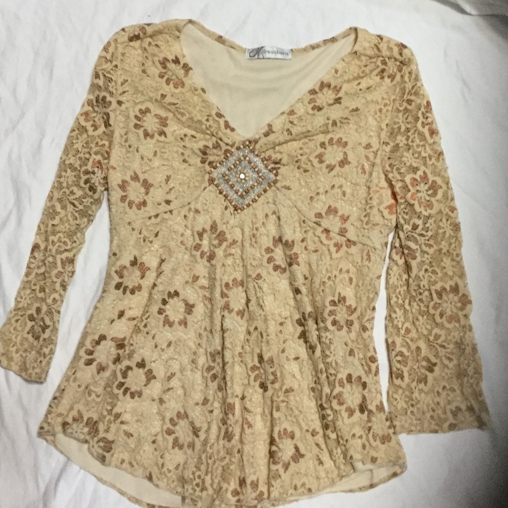 Dress barn Tan/gold and bronze lace top